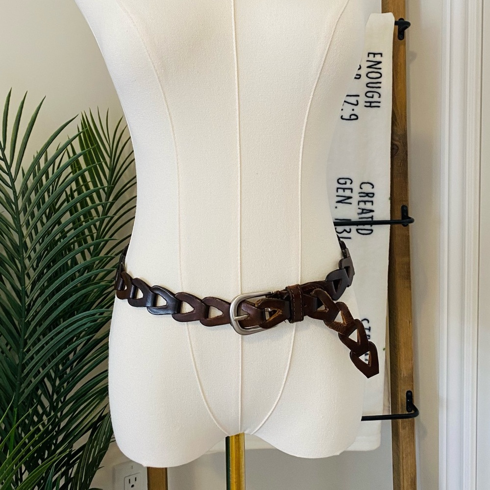 Braided Brown Leather Waist Belt - Small to Medium - Picture 2 of 8